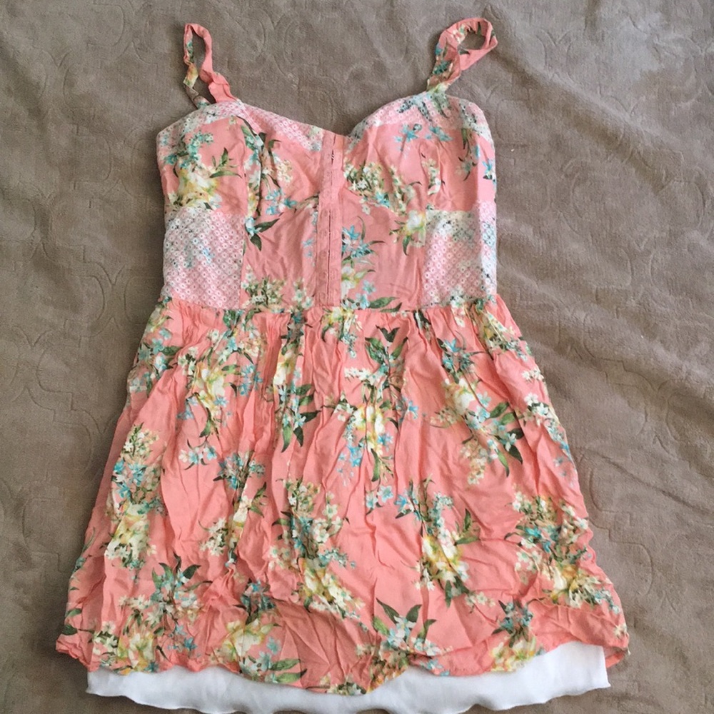 Salmon floral mini dress